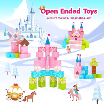 64 Pcs Magnetic Blocks-Princess Castle Collection World,Magnetic Building Blocks for 3+ Year Old