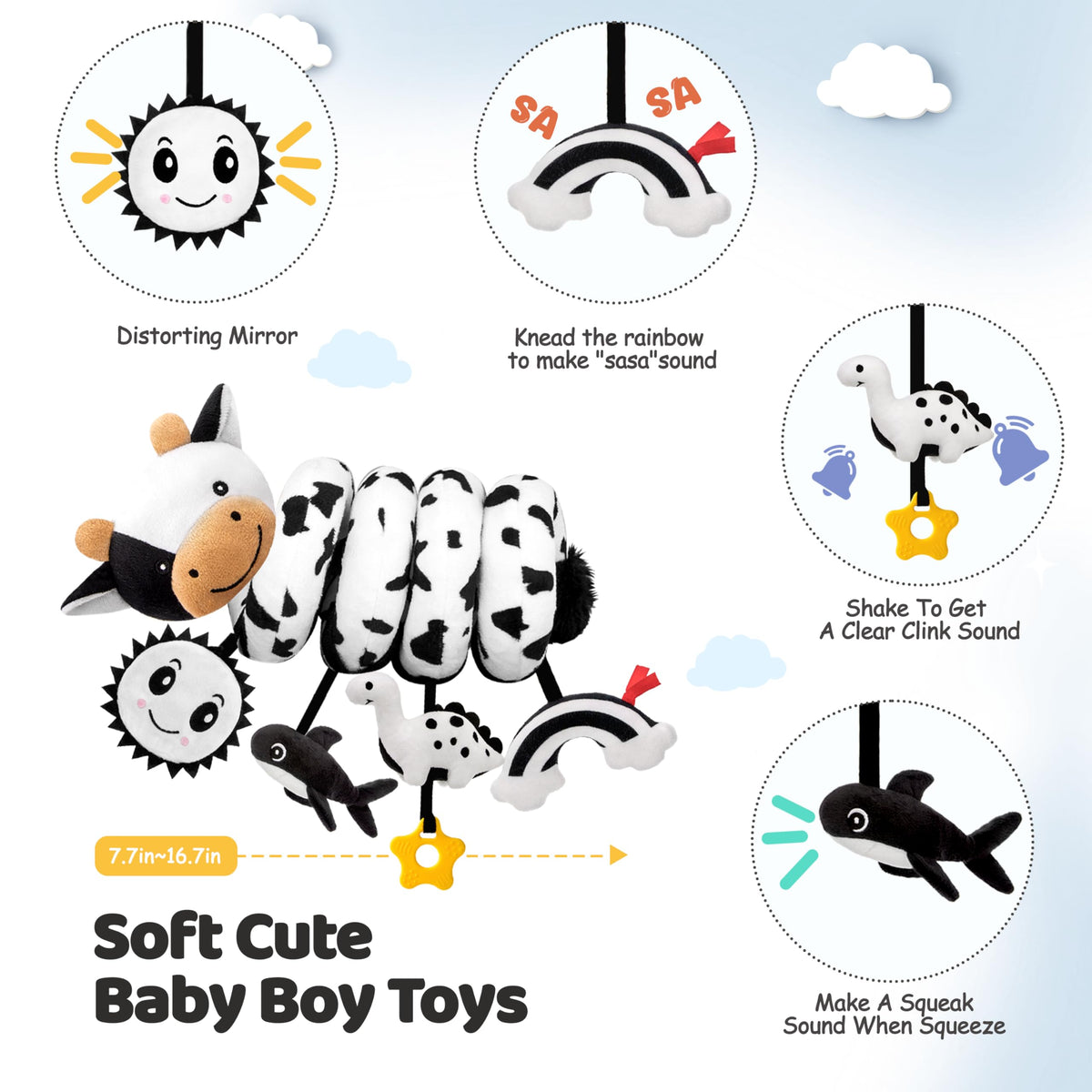 Spiral Car Seat Baby Toys 0-6 Months, Infant Carseat High Contrast Sensory Toys Hanging Stroller