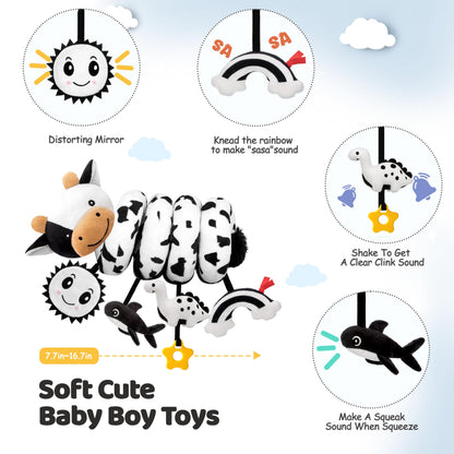 Spiral Car Seat Baby Toys 0-6 Months, Infant Carseat High Contrast Sensory Toys Hanging Stroller