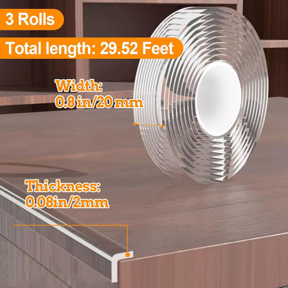 0.8 in x 9.84 FT,3 Pack Clear Soft Corner Protectors for Furniture Strip,Sharp Edge & Table