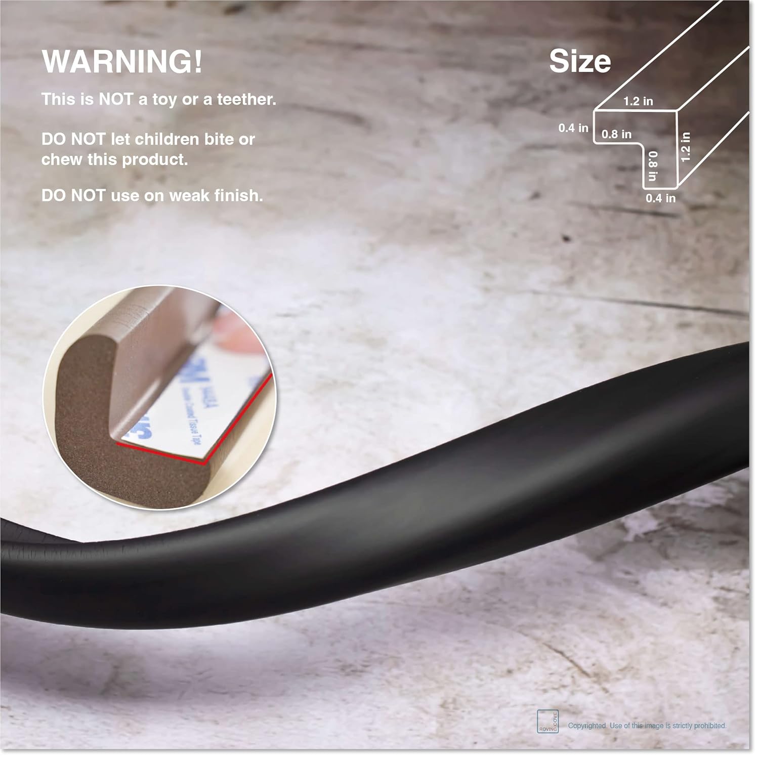 Roving Cove HeftyFit Edge Protector for Baby Proofing (12ft Large Edge Only), Heavy-Duty Soft