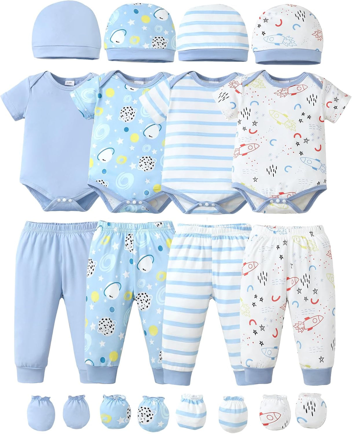 NZRVAWS Newborn Baby Boy Girl Clothes Unisex Infant Romper Pants Set Hat 4-Pack Outfits 0-12 Months