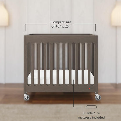 Foundations Boutique Folding Mini Baby Crib - Compact, Portable, Wooden Hotel Crib, Foldable