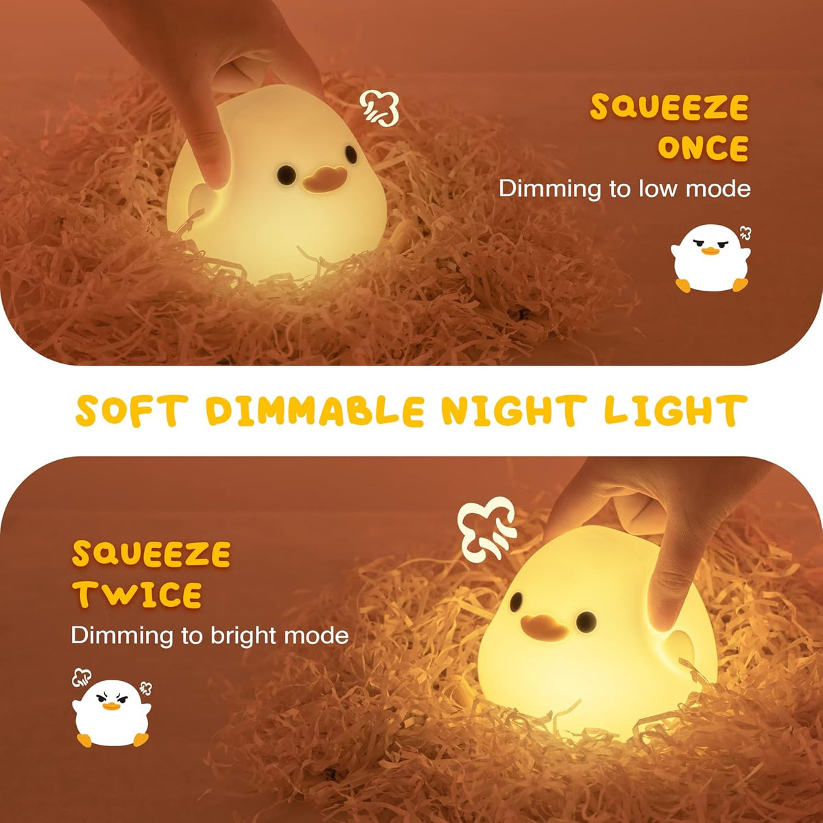 UNEEDE LED Cute Bean Duck Night Light, DoDo Duck Silicone Nursery Night Light Rechargeable Table
