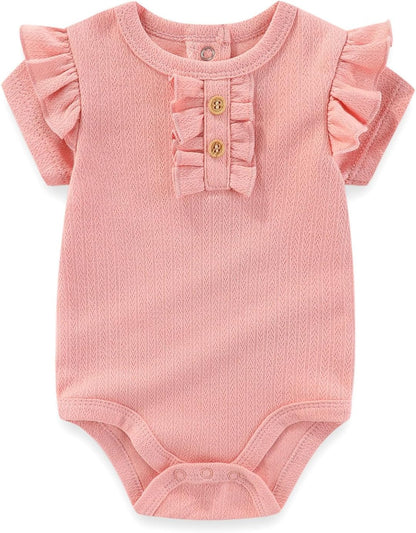 Baby Bodysuit 6 Pack Soft Mixed Ribbed Short Sleeve Romper Infant Boy Girl Clothes Set