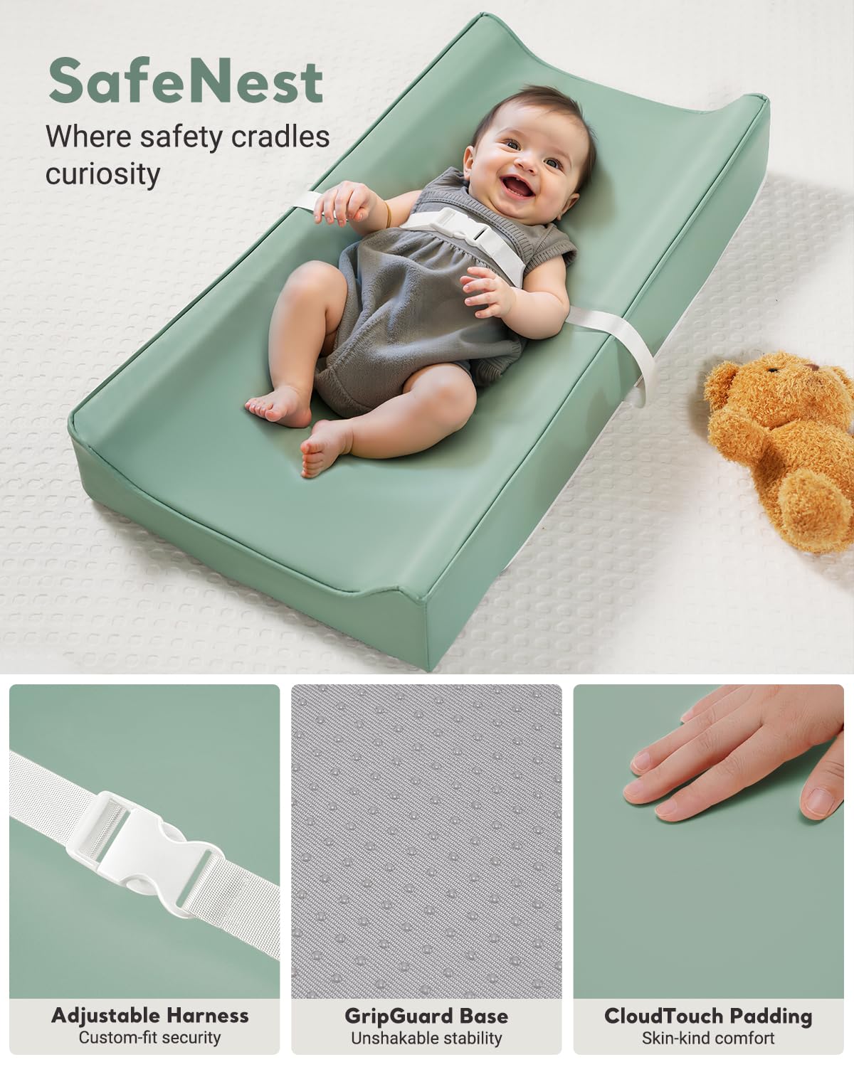 Vegan Leather Waterproof Baby Changing Pad - Wipeable, Extra Thick & Portable & Non-Slip Diaper Mat