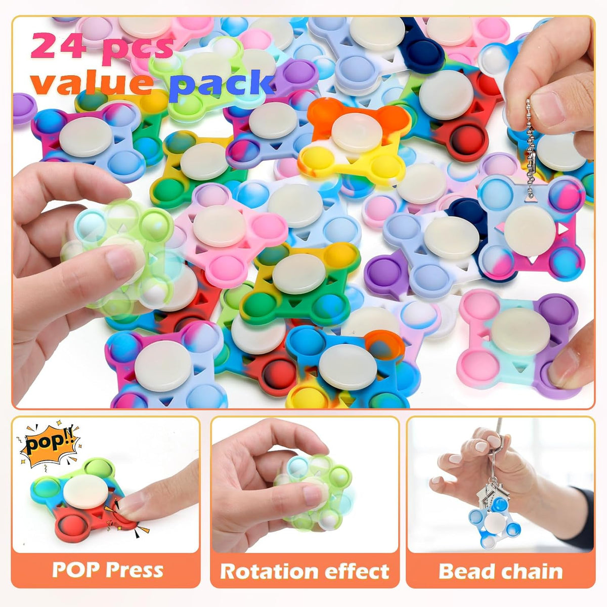 24 PCS Pop Fidget Spinners - Colorful Party Favors for Kids - Sensory Toys for Stress Relief and