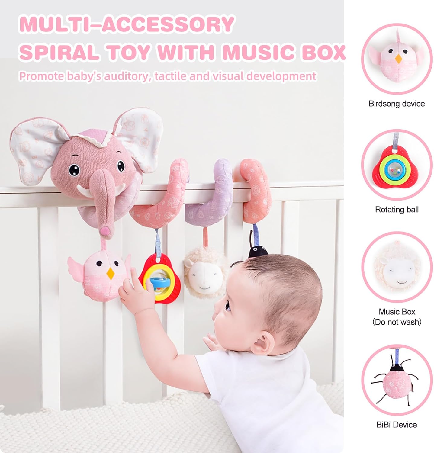 Jollybaby Baby Car Seat Stroller Toys, Plush Activity Hanging Spiral Activity Pram Crib with Music