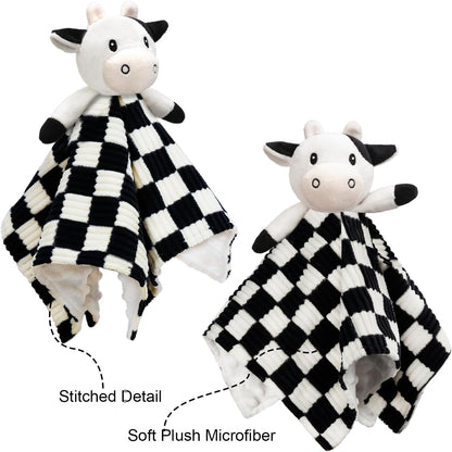 Cow High Contrast Baby Security Blanket for Babies, Soft 3D Checkerboard Lovey with Minky Dot