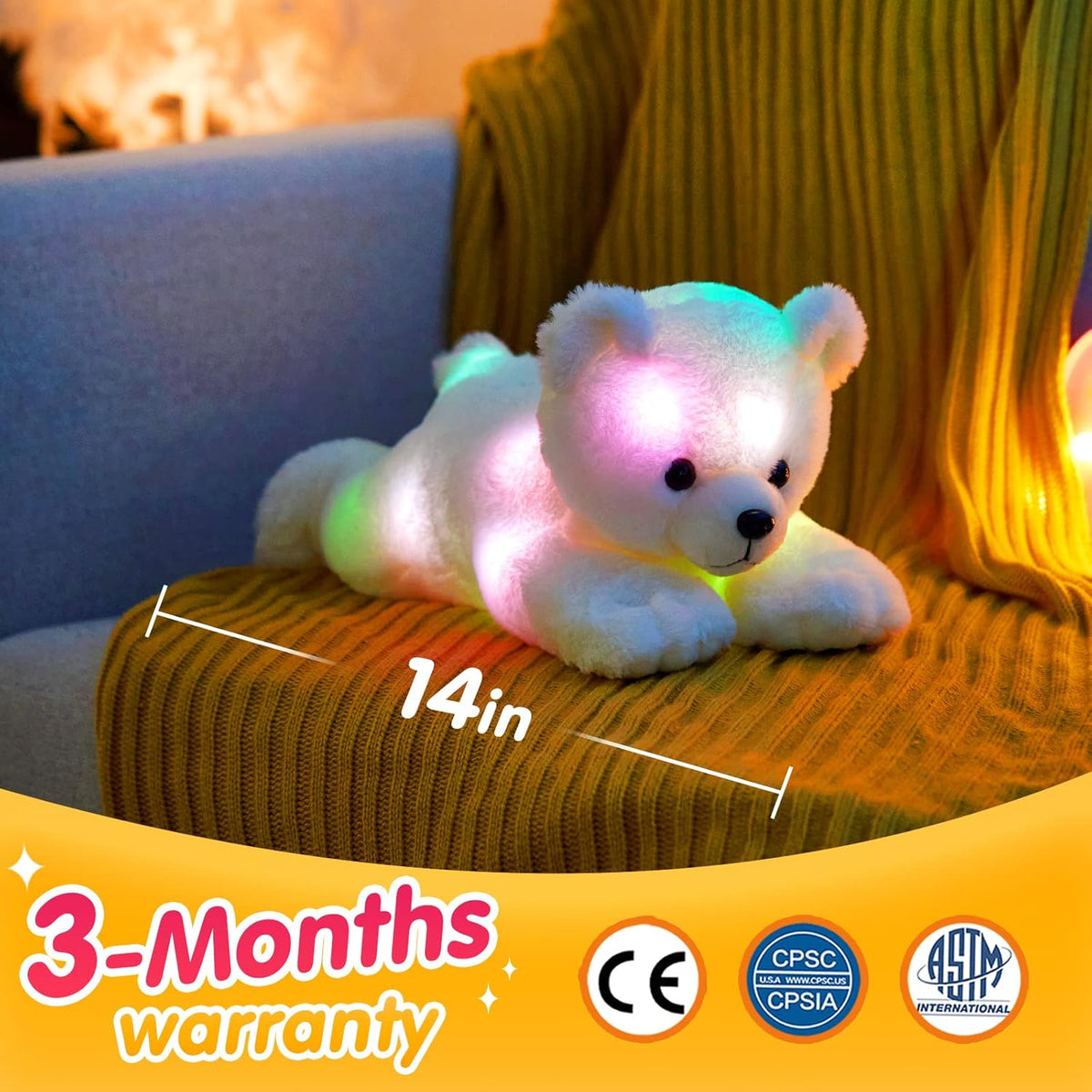 Glow Guards Light up Stuffed Polar Bear LED Soft Plush Toy with Magic Night Lights Glow in The Dark