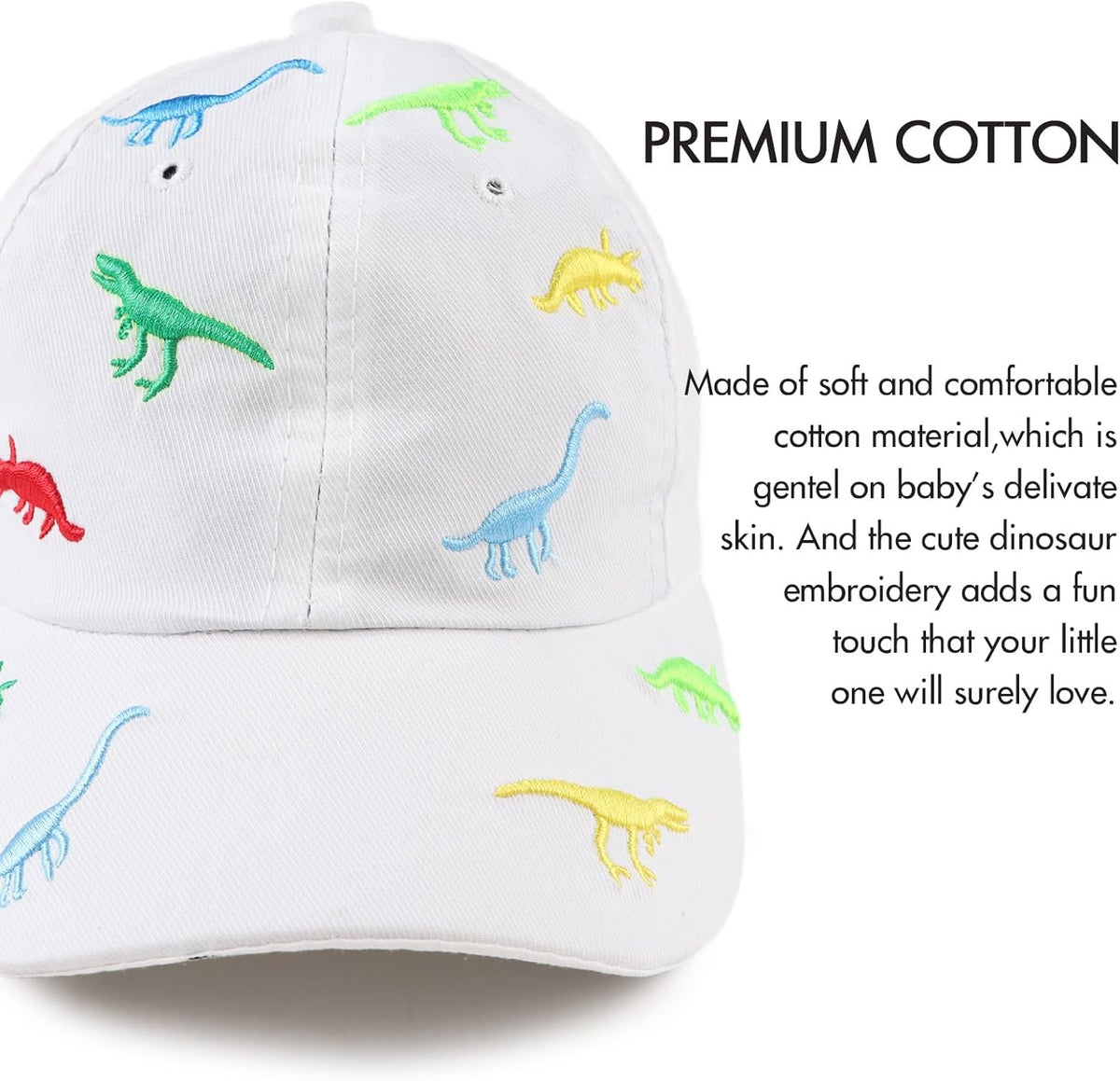 JANGANNSA Dinosaur Boys Girls Caps Embroidery Baby Baseball Caps Cotton Infant Toddler Kids Hat
