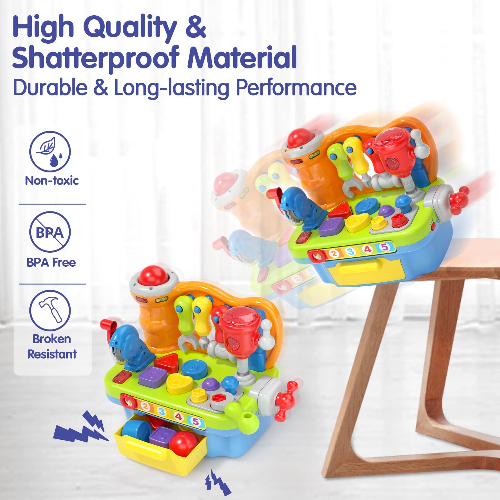 SunnyPal Toys for 1 Year Old Boy Birthday Gift, 9 in 1 Multifunction Music Workbench Learning Toy