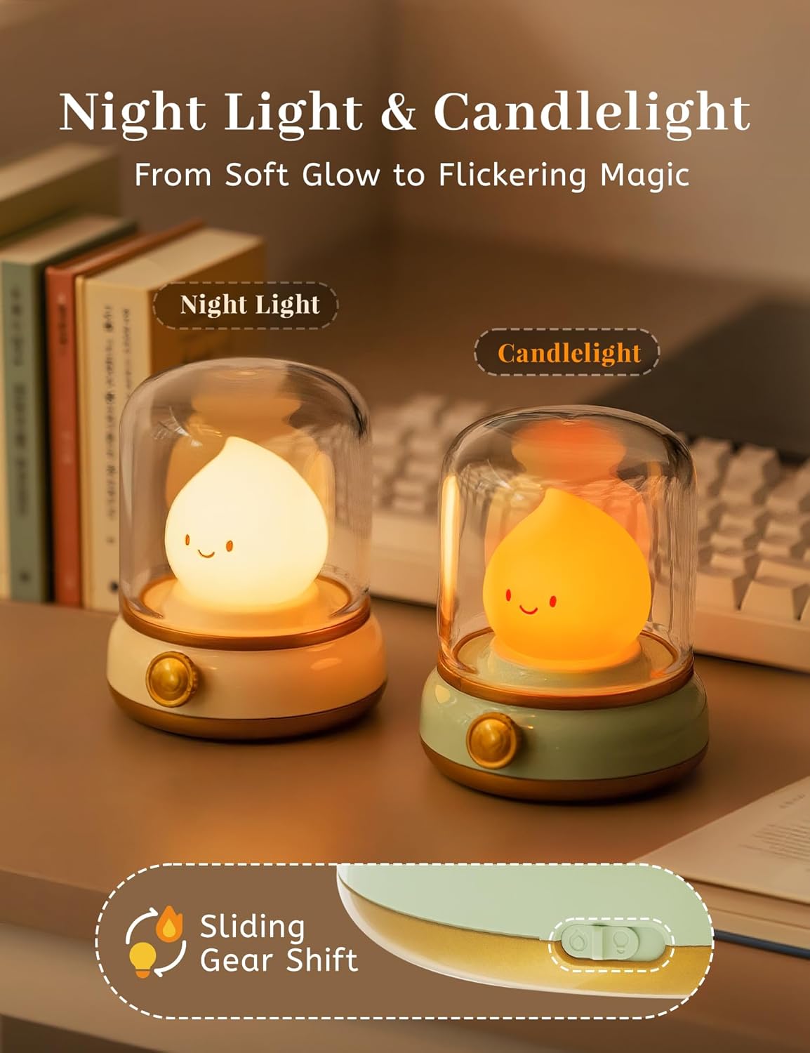 Cute Campfire Lamp, Portable LED Camping Lantern, Rechargeable, Dimming, Candle Lights & Night