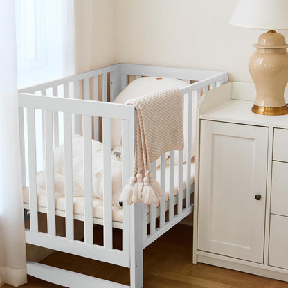 EvoNest Baby Crib, 11 in 1 Convertible Mini Crib with Wheels, 100% New Zealand Wood Growing Bed, 4