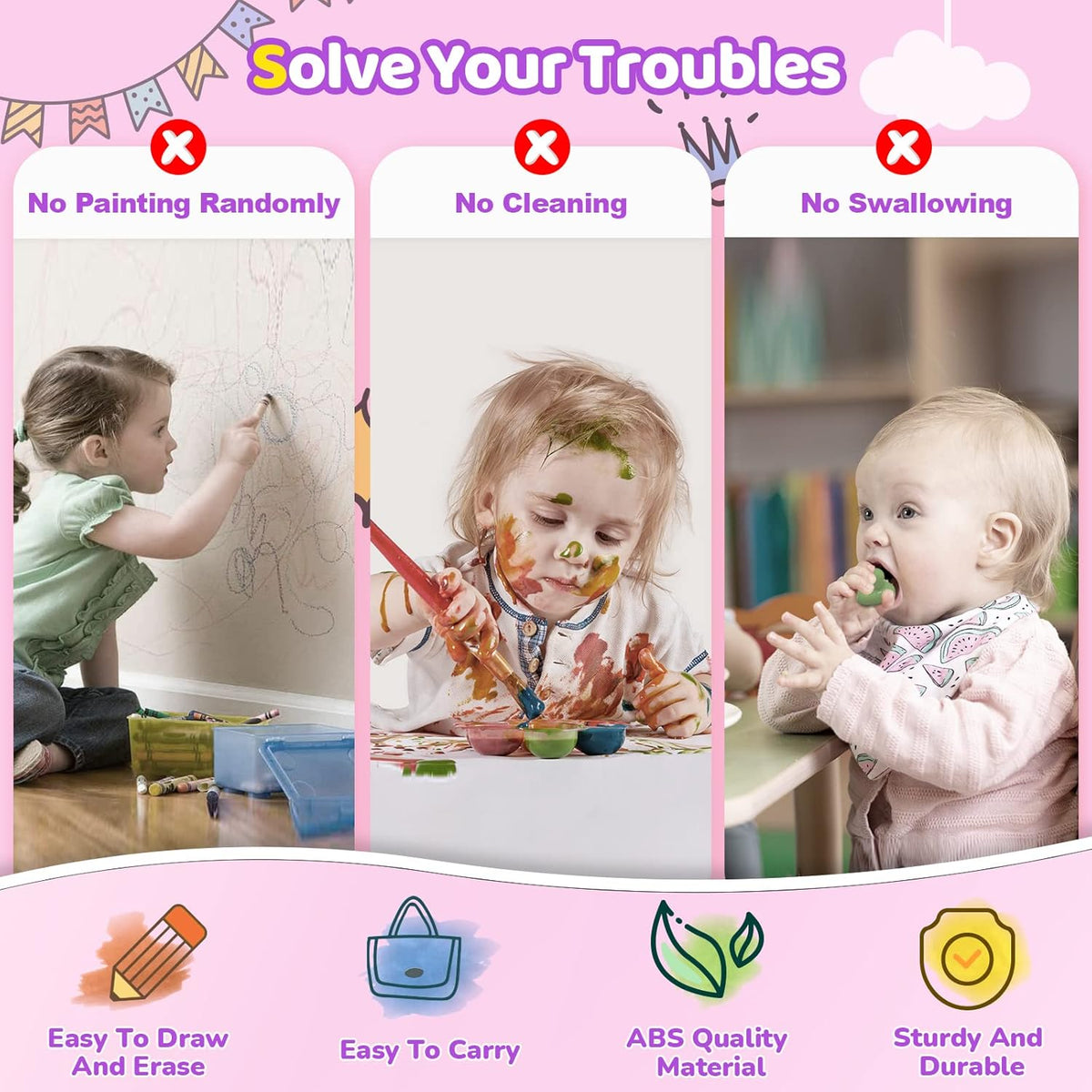 Kikidex Toddler Magnetic Drawing Board, Age 1-3, Purple, Toddler Girl Toys, Doodle Board Pad