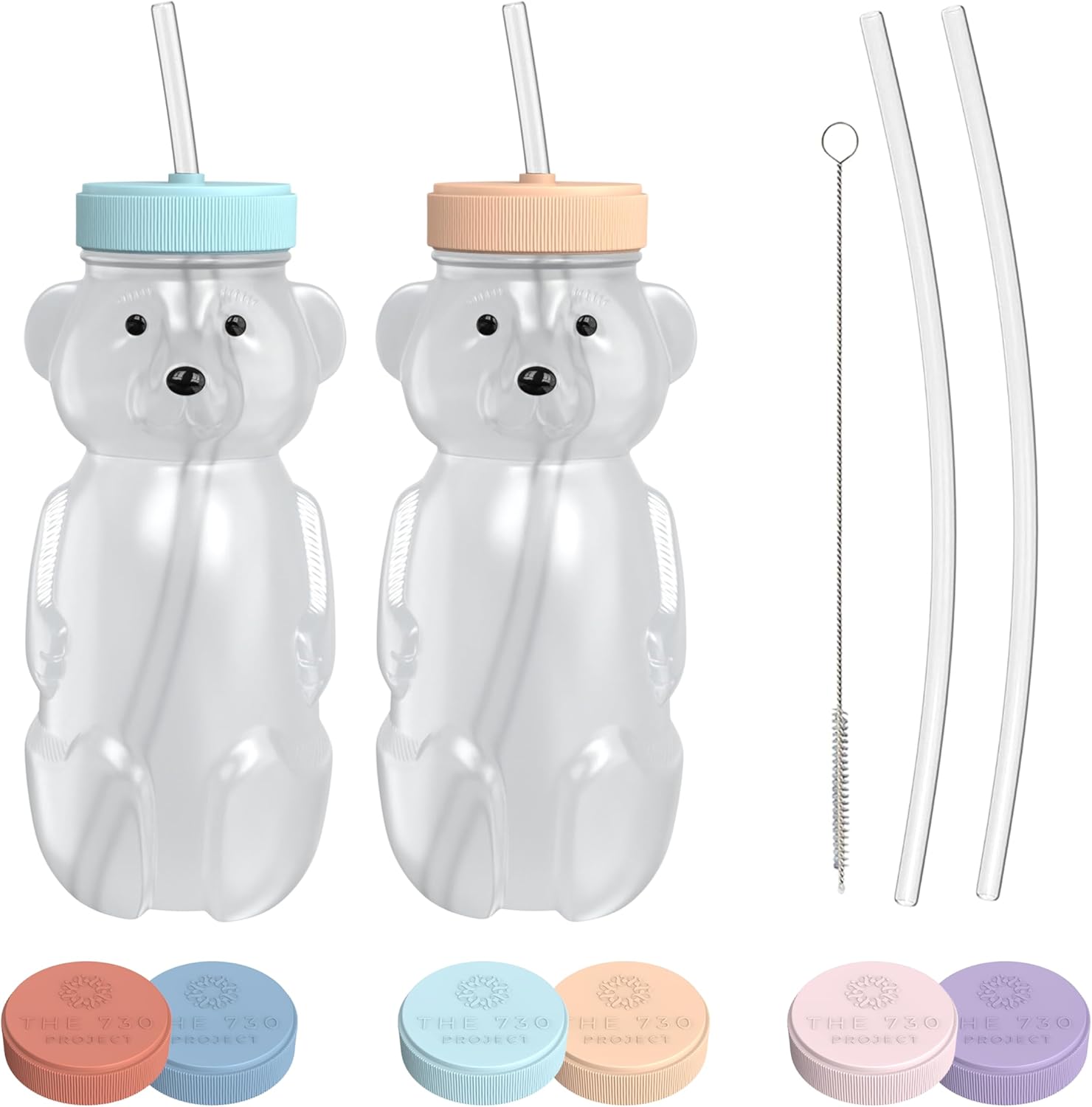 Honey Bear Straw Cup for Babies, 2-Pack Honey Bear Bottle with Travel Lid, Therapy Learning