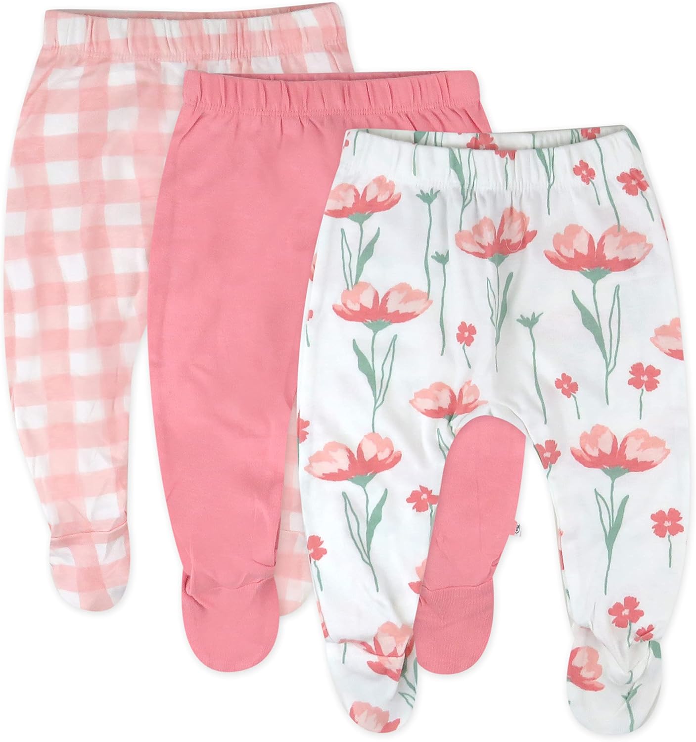 HonestBaby 3-pack Footed Pants Roomy Fit Pull on Bottoms 100% Organic Cotton for Infant Baby Boys