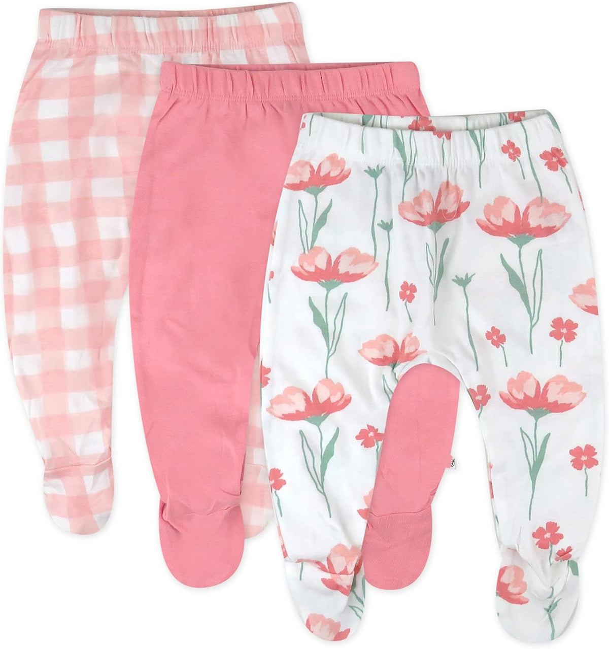 HonestBaby 3-pack Footed Pants Roomy Fit Pull on Bottoms 100% Organic Cotton for Infant Baby Boys