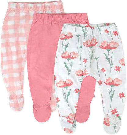 HonestBaby 3-pack Footed Pants Roomy Fit Pull on Bottoms 100% Organic Cotton for Infant Baby Boys