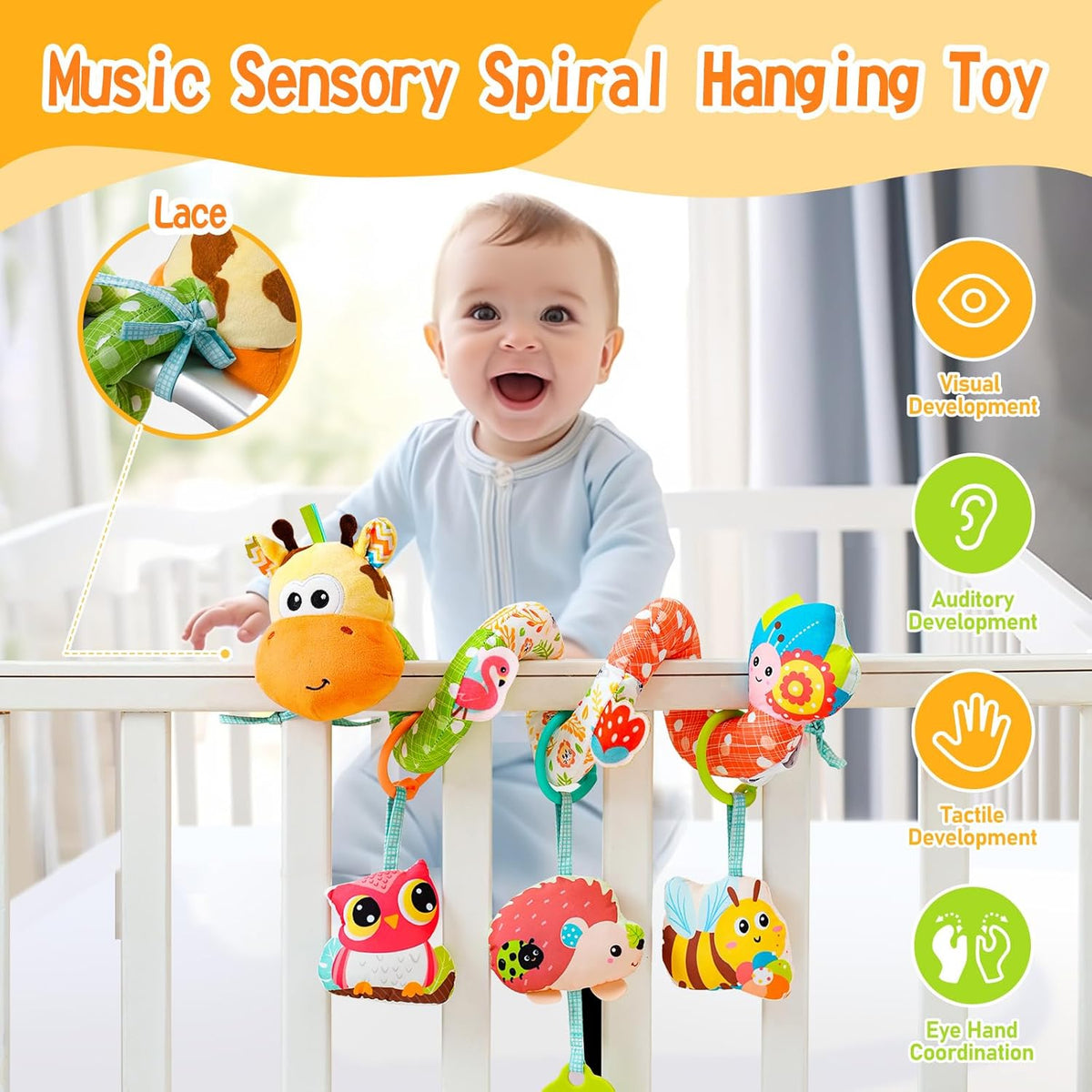 Jollybaby Crib Stroller Car Seat Toys for Baby 0-3-6-9-12 Months, Tummy Time Hanging Sensory Toys