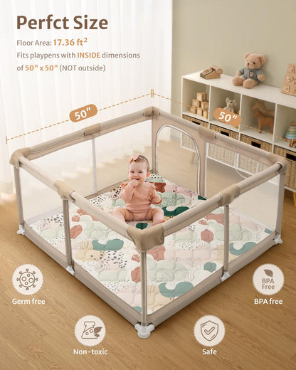 Blissful Diary Baby Play Mats for Floor, 50x50 Inch Crawling Mat for Playpen, Thicken Padding Foam