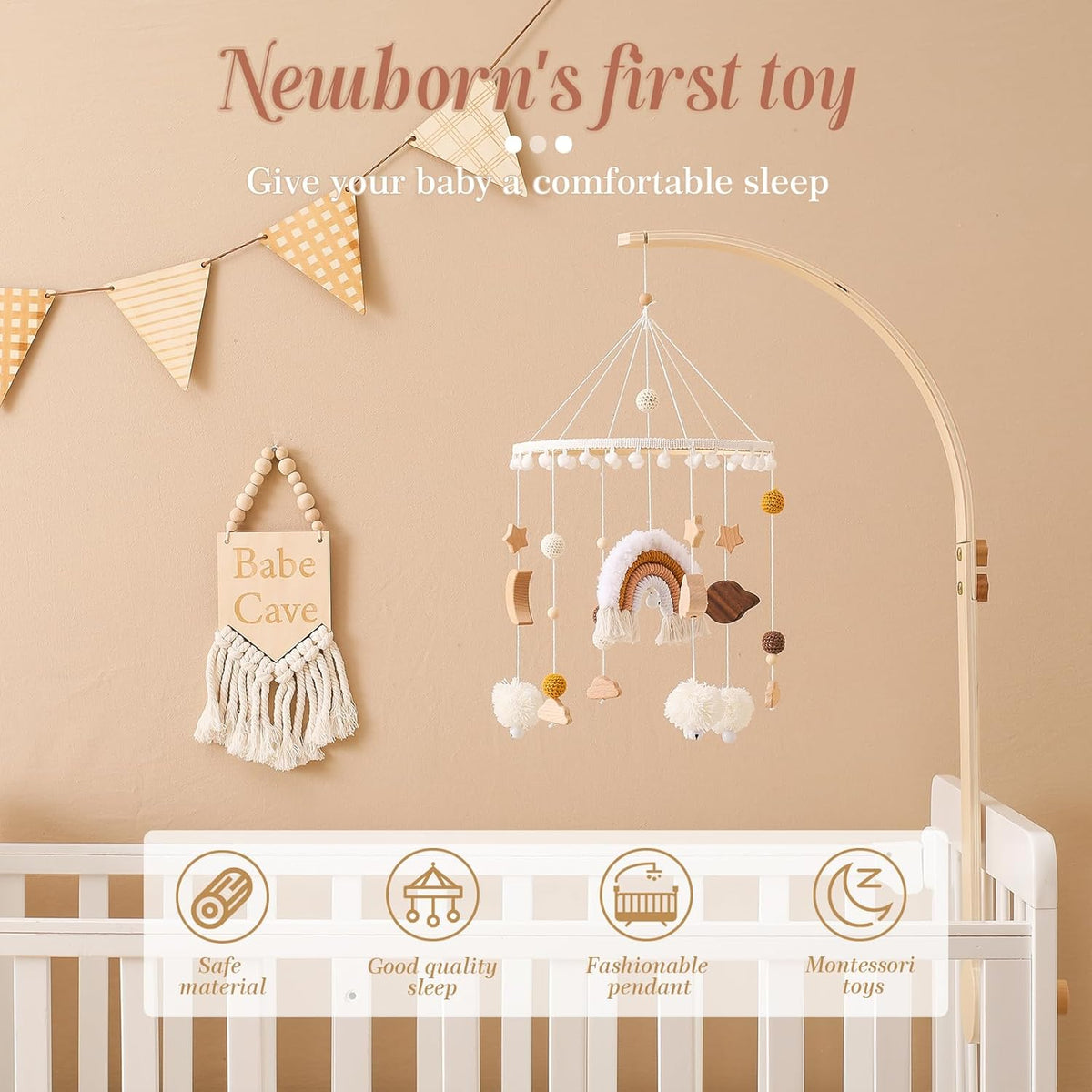 Baby Crib Mobile for Boys Girls Rainbow Nursery Mobile Gender Neutral Hand-Crocheted Mobile Ceiling