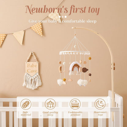 Baby Crib Mobile for Boys Girls Rainbow Nursery Mobile Gender Neutral Hand-Crocheted Mobile Ceiling