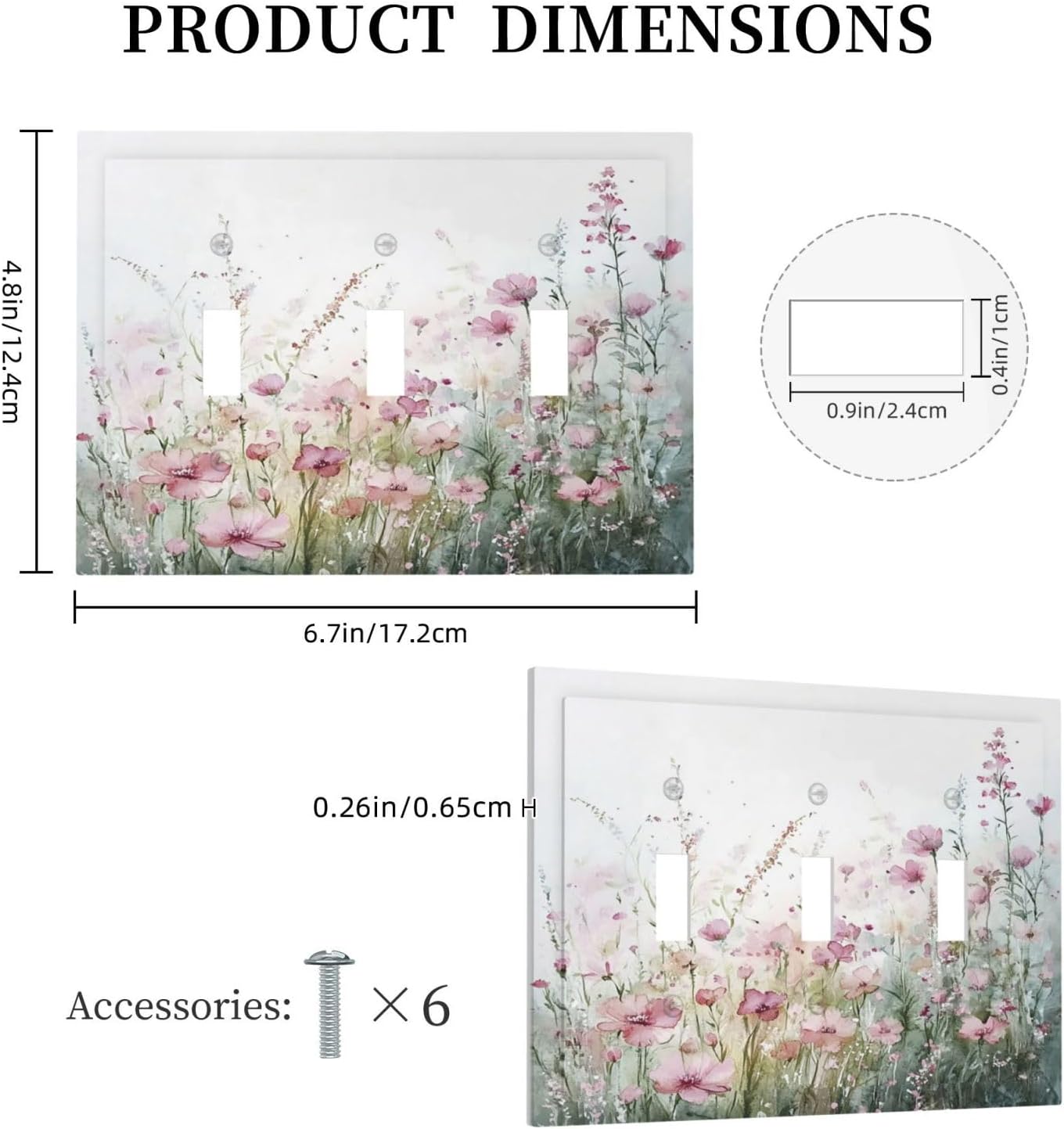 Decorative Switch Plates Wildflower Botanical Watercolor Floral 3 Gang Wall Plate Triple Toggle