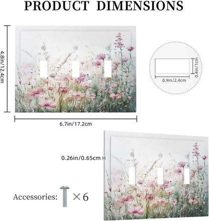 Decorative Switch Plates Wildflower Botanical Watercolor Floral 3 Gang Wall Plate Triple Toggle