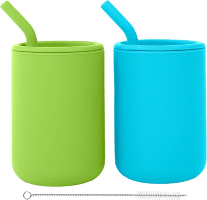 WeeSprout Silicone Baby Cups With Straws and Lids, 4 & 8 oz Options, Set of 2, Food Grade Toddler
