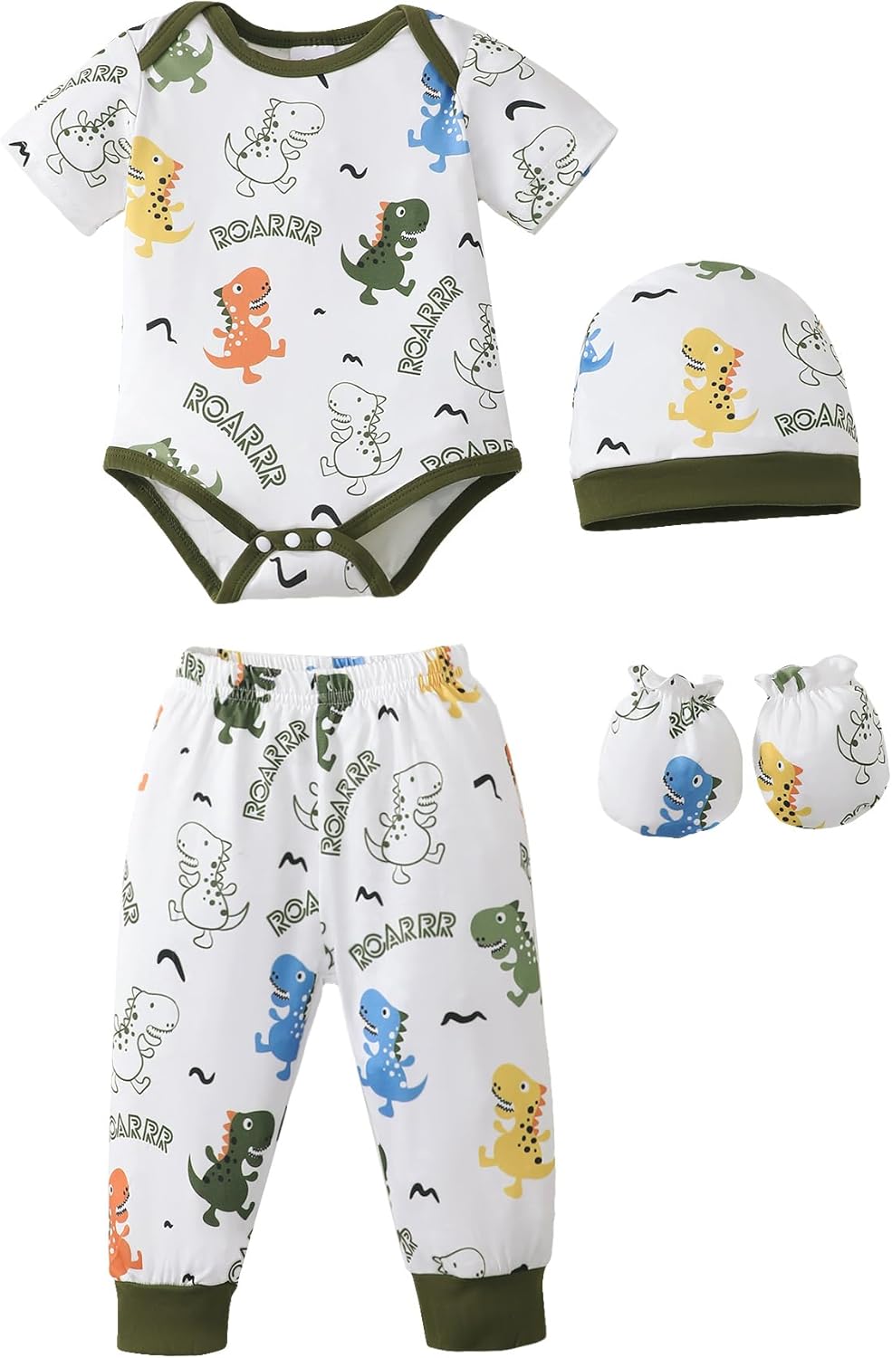 NZRVAWS Newborn Baby Boy Girl Clothes Unisex Infant Romper Pants Set Hat 4-Pack Outfits 0-12 Months