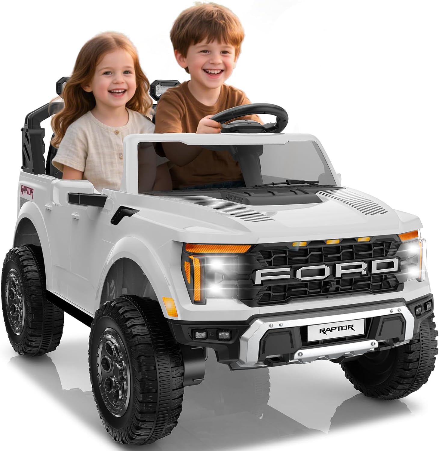 24V Ride on Car Licensed Ford F-150 Raptor, Kids Electric Car with Remote Control, LED