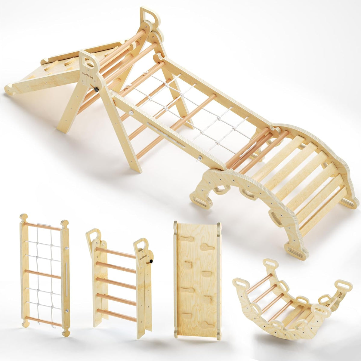 BlueWood 2025 8-in-1 Pikler Triangle Climbing Set Toddler Toys Indoor Baby Jungle Gym Climber