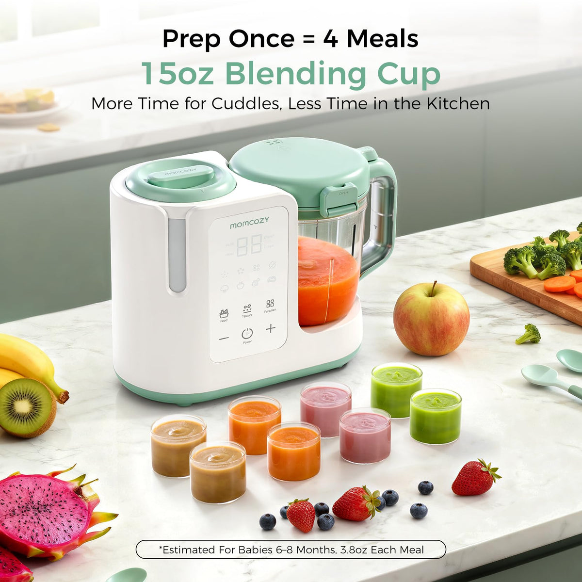 Momcozy AutoMeal Baby Food Maker – One-Step Auto Steam & Blend Food Processor, 15oz Large Cup &