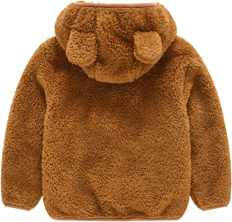 AIWUHE Toddler Boys Girls Hooded Jacket Fleece Hoodie Winter Warm Solid Color Teddy Coat Zip-up
