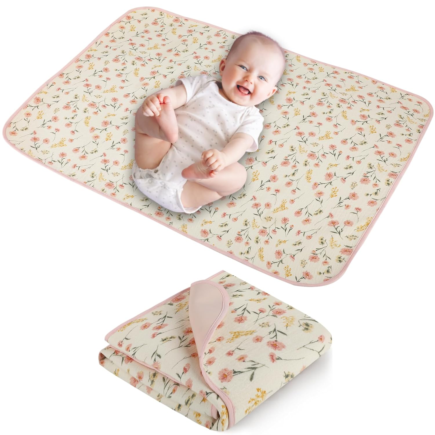 Baby Diaper Changing Pad, 19.7"x25.6" Waterproof Changing Pad Liners with 100% Muslin Cotton Front