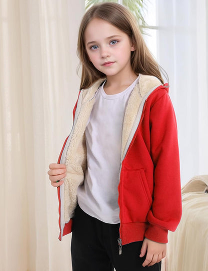 Gihuo Unisex Boy's Girls Winter Warm Sherpa Lined Zip Up Sweatshirt Fleece Jacket Kid's Hoodie