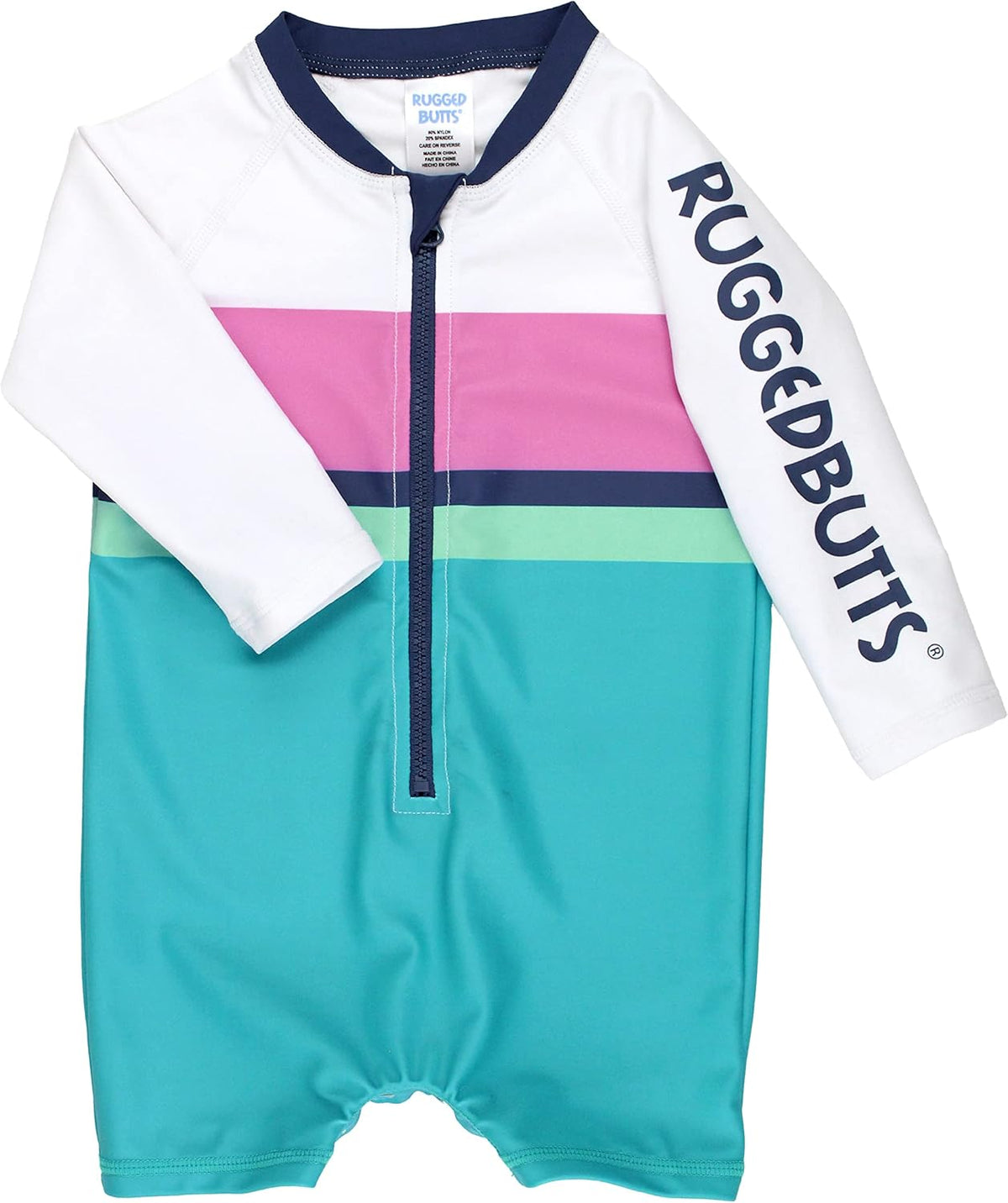 RUGGEDBUTTS Baby/Toddler Boy Swimsuit, One Piece Zipper Rash Guard Sunsuit with UPF 50+ Sun