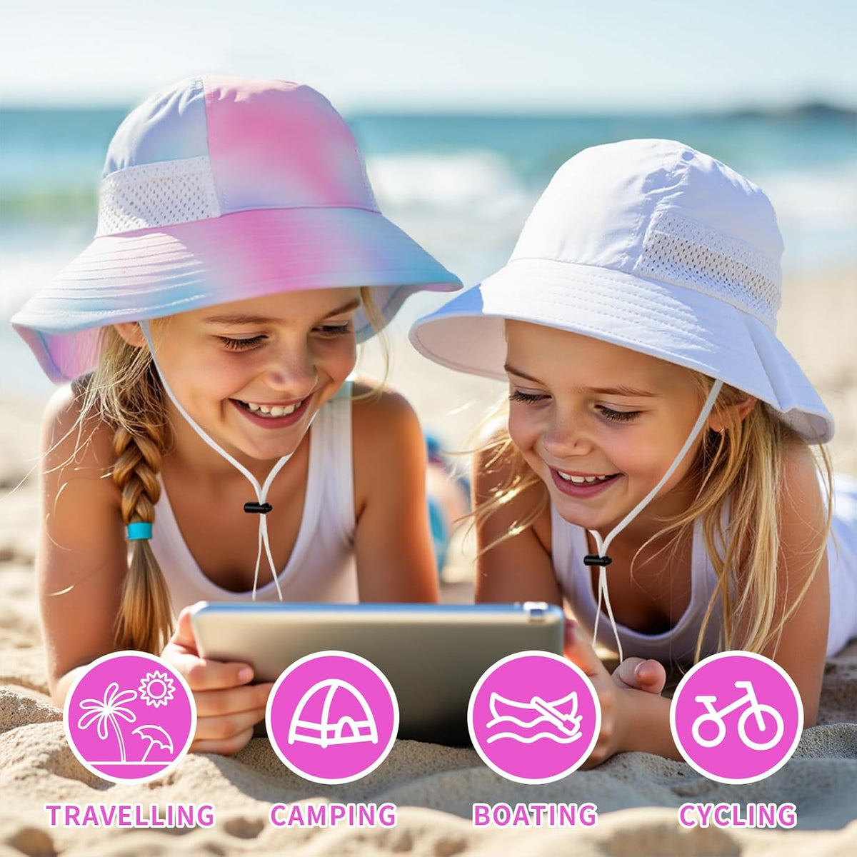 Toddler Baby Sun Hat Kids Summer UPF 50+ for Boys Girls Adjustable Beach Hats with Bucket Wide Brim