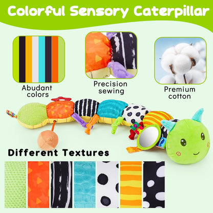 Baby Sensory Toy 0-6 Month Music Animal Stuffed Plush Caterpillar Toy for Infant 0-3-6 Month Tummy