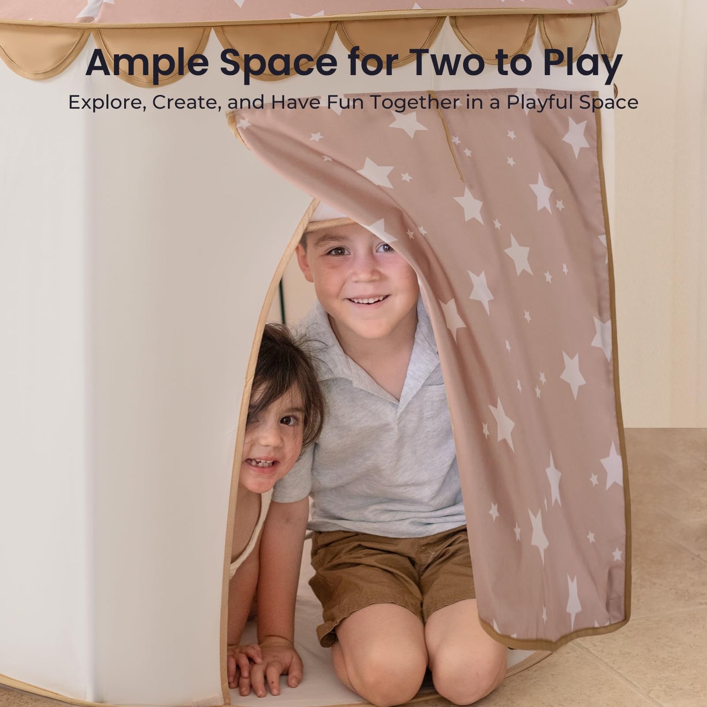 Tiny Land Kids Play Tent, Khaki Castle Pop Up Tent for Kids Indoor