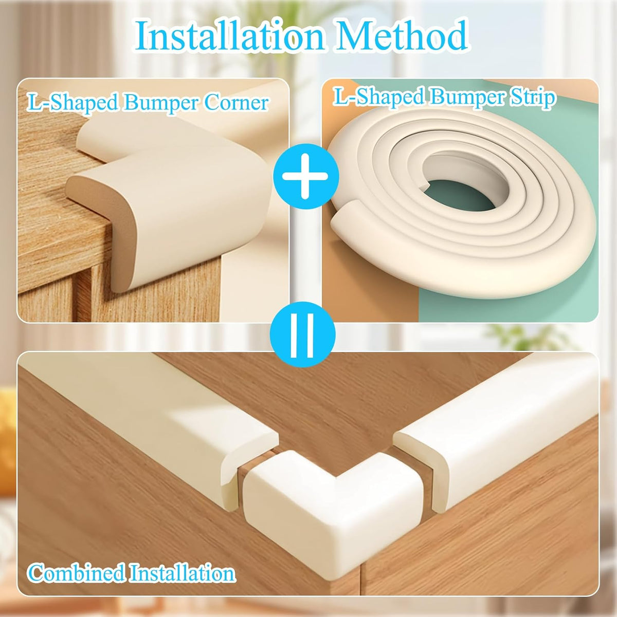 Baby Proofing Edge Corner Protector,1Roll L-Shape Soft Cabinet Door Bumper Corner Strip,4 Furniture