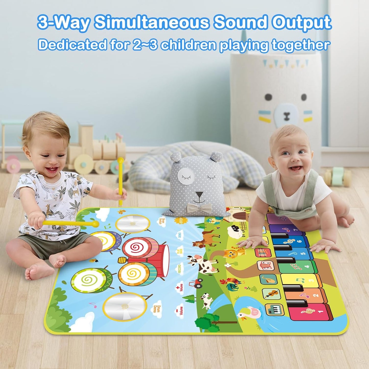 Foki 3-in-1 Musical Mats, Child Floor Piano Drum Animal Music Play Mat Montessori Sensory Early