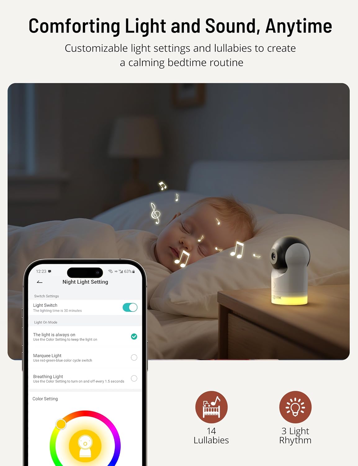 PARIS RHÔNE Video Baby Monitor, 2K UHD WiFi Camera, Night Vision, 5” Smart Baby Monitor with App