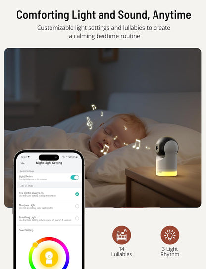 PARIS RHÔNE Video Baby Monitor, 2K UHD WiFi Camera, Night Vision, 5” Smart Baby Monitor with App