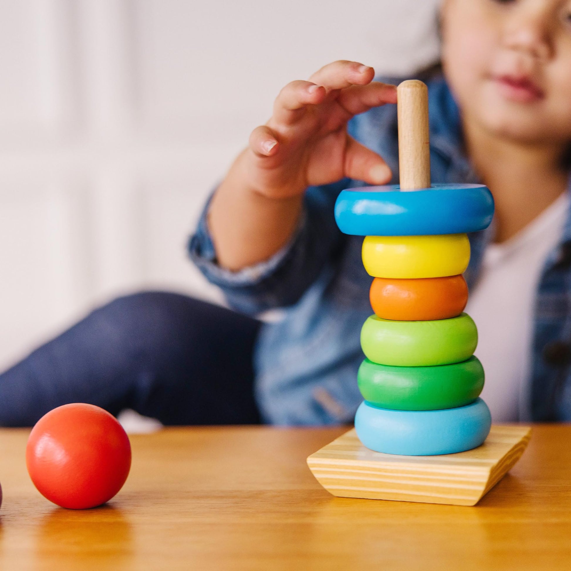 Melissa & Doug Rainbow Stacker Wooden Ring Educational Toy - Wooden Stacking Rings, Stacker Toys