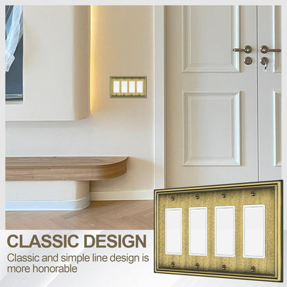 2 Pack Quad Decorator Switch Covers Wall Plate, Antique Brass Metal Material Rocker Switch Plates