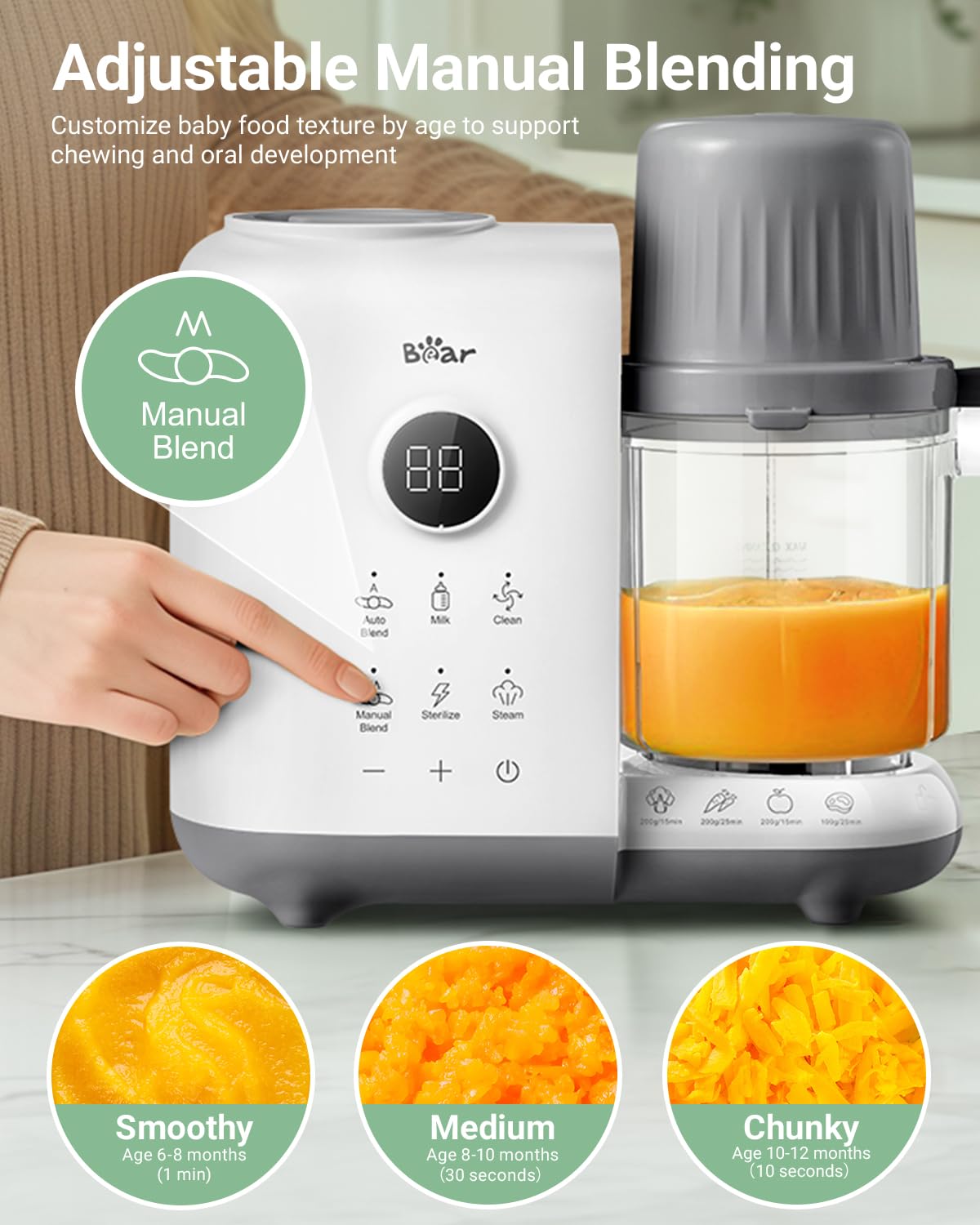 Bear Baby Food Maker Steamer&Blender with Dual-Layer Steam Baskets, 18.5oz