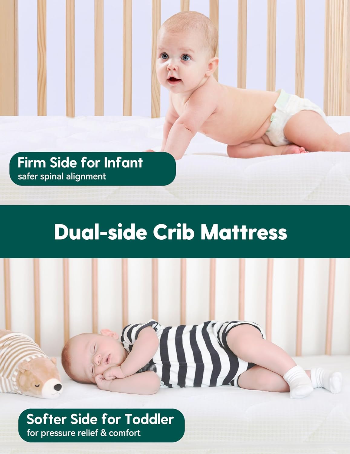 BABELIO Crib Mattress Ultra-Breathable 100% Washable Core Dual Sided Baby Toddler Mattress with