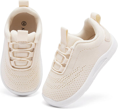 MORENDL Toddler Slip On Sneakers Baby Walking Shoes Non-Slip Breathable Unisex Pink Mesh Lace-Up